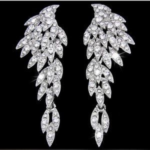 2.75" cz crystal angel wing pageant vintage style bridal wedding earrings